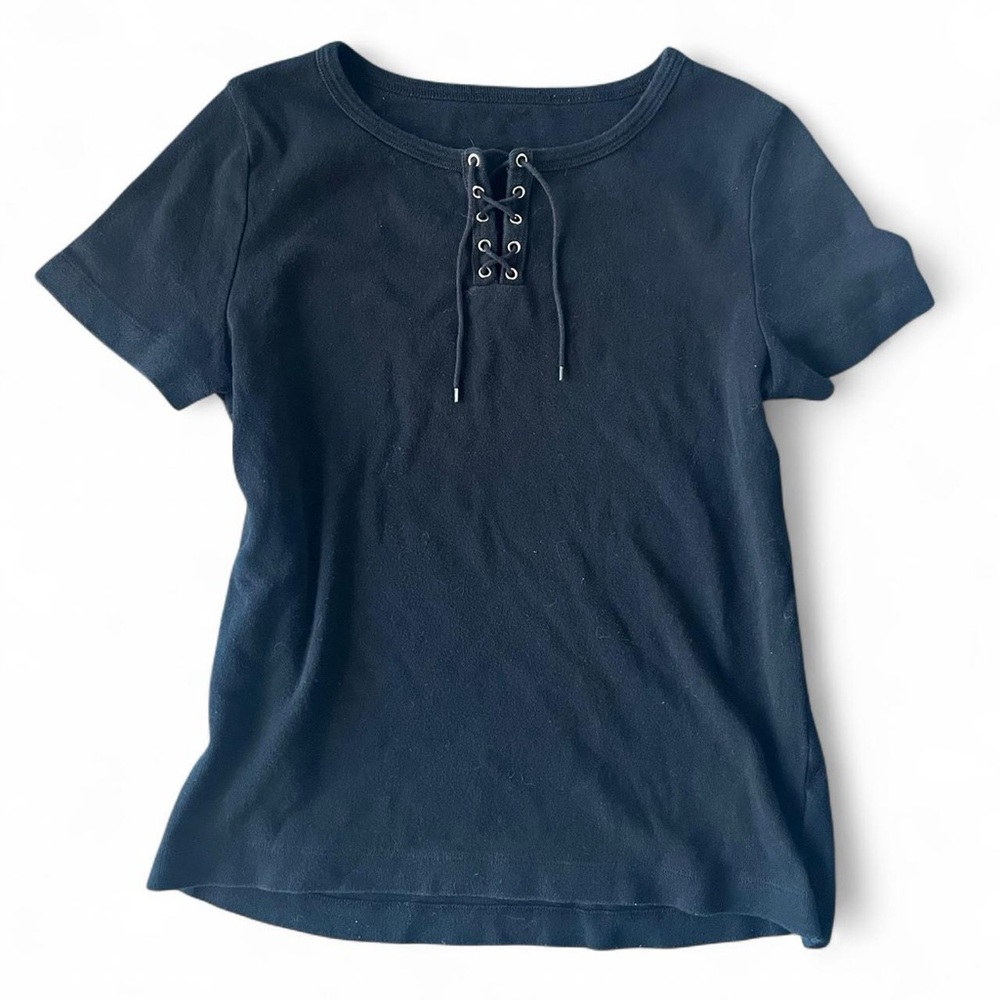 Black Lace-Up T-Shirt